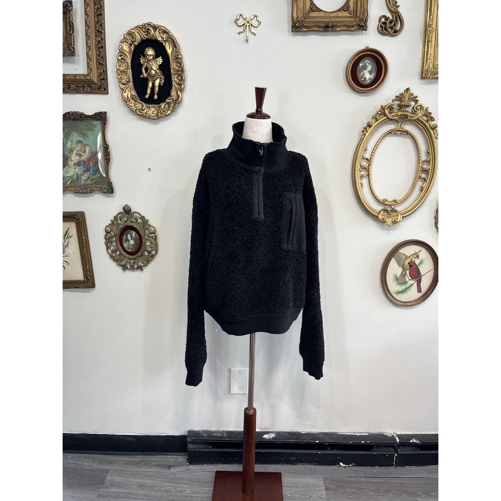 Alexander Wang Black Sherpa Quarter-Zip Pullover Size Small
